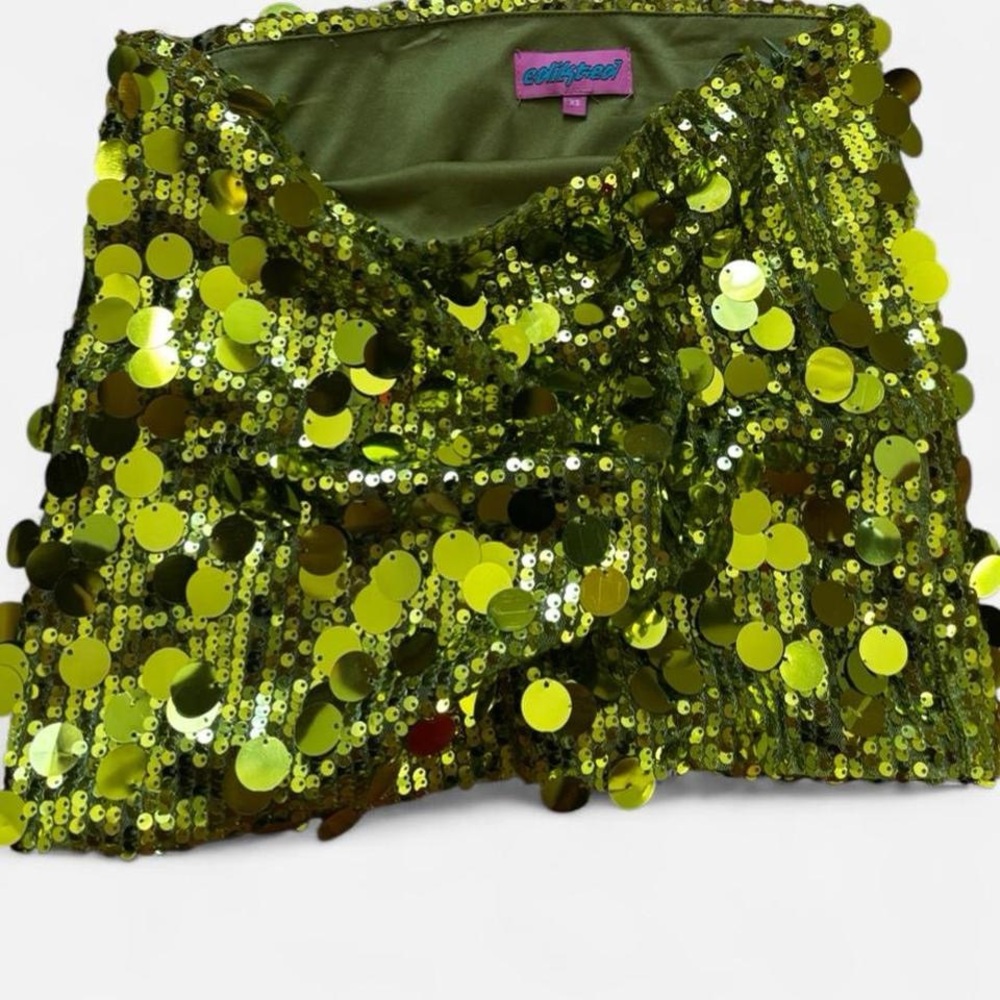 Edikted Green Sequin Mini Skirt